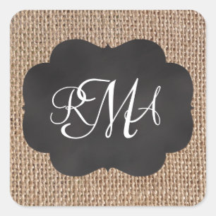 Sticker Carré Scénario Burlap Triple Script Monogramme