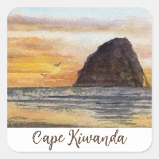 Sticker Carré Scène aquarelle du coucher de soleil sur la côte d