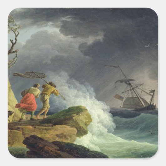 Sticker Carré Scène côtière dans une tempête, 1782 (Devant)