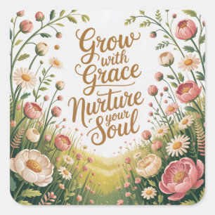 Sticker Carré Scène De Chemin De Jardin Croissance Avec Citation