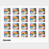 Sticker Carré Scène de plage abstraite au coucher du soleil vibr (Feuille)