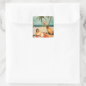Sticker Carré Scène de plage vintage (Sac)