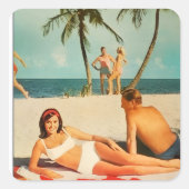Sticker Carré Scène de plage vintage (Devant)