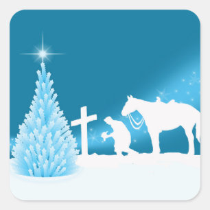 Sticker Carré Scène de prière d'hiver de cowboy occidental de