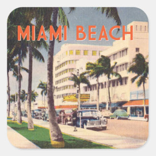 Sticker Carré Scène de rue vintage de Miami Beach