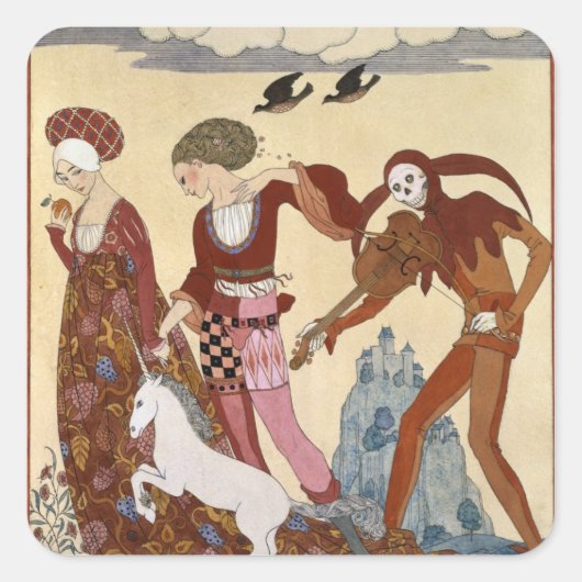 Sticker Carré Scène médiévale par Georges Barbier (Devant)