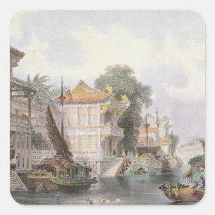 Sticker Carré Scène sur le canal Horan près de Canton, vers 1850