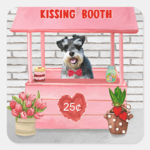 Sticker Carré Schnauzer Chien Valentine's Day Kissing Booth