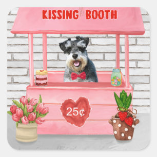 Sticker Carré Schnauzer Chien Valentine's Day Kissing Booth