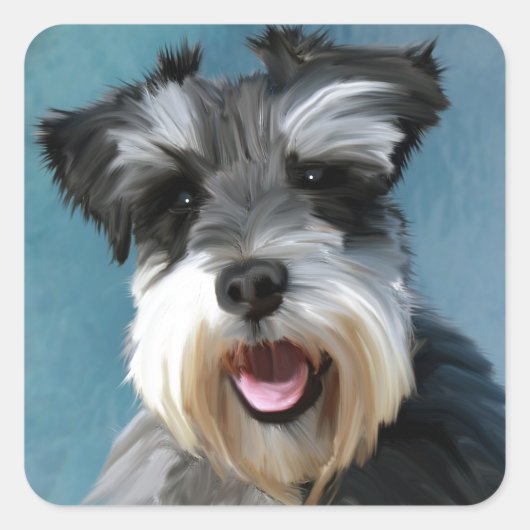 Sticker Carré Schnauzer Miniature peinture couleur de l'eau (Devant)
