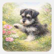 Schnauzer Puppy Springtime Flowers