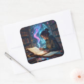 Sticker Carré Scholar enchâssé dans une bibliothèque mystique (Enveloppe)