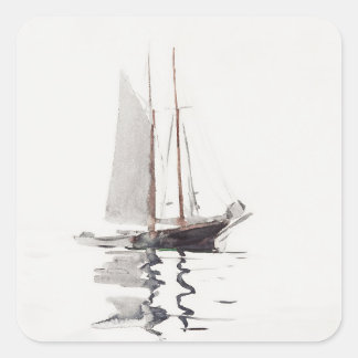 Sticker Carré Schooner à deux mâts avec Dory par Winslow Homer