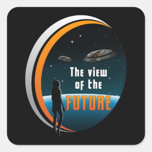 Sticker Carré Science-Fiction Ufo Alien Spatial Sci-Fi Drôle Cad