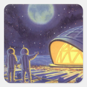 Sticker Carré Science-fiction vintage Aliens sur la Lune de la p