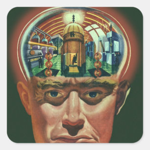 Sticker Carré Science-fiction vintage, Cerveau d'alien en labora