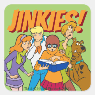 Sticker Carré Scooby-Doo et la bande étudient le livre