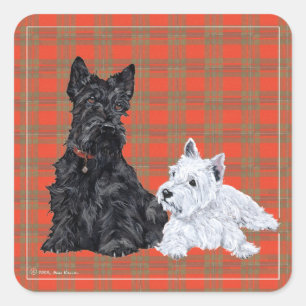 Sticker Carré Scottie Adult & Westie Puppy