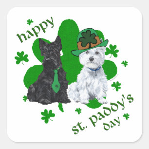 Sticker Carré Scottie & Westie St. Paddy's Day