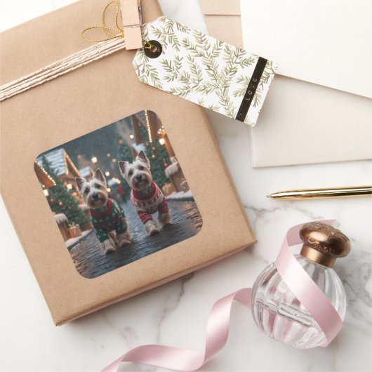 Sticker Carré Scottish Terrier Dogs Christmas Snow Holiday (Cadeaux)