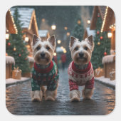 Sticker Carré Scottish Terrier Dogs Christmas Snow Holiday (Devant)