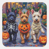 Sticker Carré Scottish Terrier Dogs in Halloween Costumes (Devant)