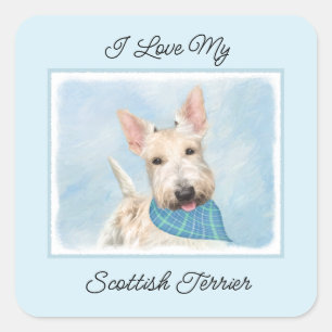 Sticker Carré Scottish Terrier Wheaten Dog Painting Art original