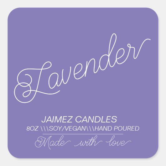 Sticker Carré Script Black Soy Vegan Candler Lavender (Devant)