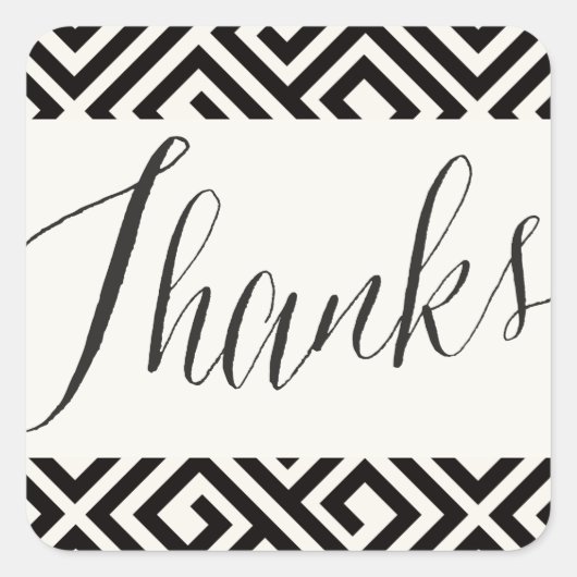 Sticker Carré Script classique Merci Mariage de clé grecque géom (Devant)