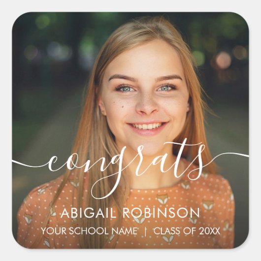 Sticker Carré Script Congrats Graduation Photo personnalisée (Devant)