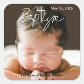Sticker Carré Script Cross Christening Religieux Baptême (Devant)