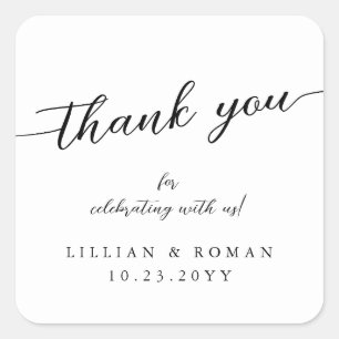 Sticker Carré Script de calligraphie romantique Mariage noir et 