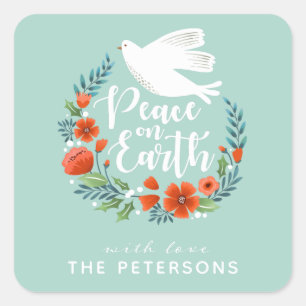 Sticker Carré Script de Noël Paix sur Terre