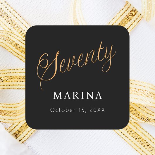 Sticker Carré Script de nom d'or noir 70e anniversaire