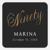 Sticker Carré Script de nom en or noir 90e anniversaire (Devant)