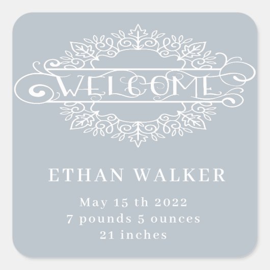 Sticker Carré script décoratif accueil bébé garçon bleu (Devant)