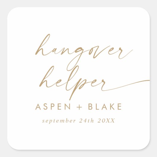 Sticker Carré Script Gold moderne Hangover Helper Wedding Favori (Devant)