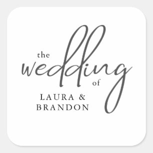 Sticker Carré Script manuscrit moderne mariage personnalisé