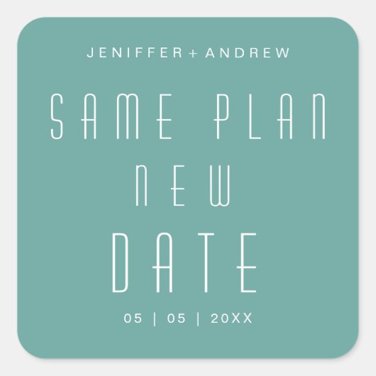 Sticker Carré script minimaliste moderne nouvelle date mariage (Devant)