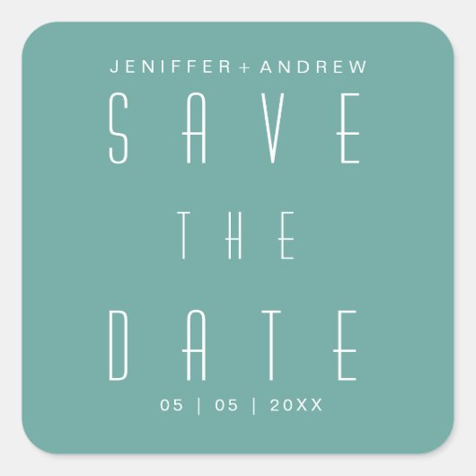 Sticker Carré Script Minimaliste Moderne Turquoise Enregistrer L (Devant)