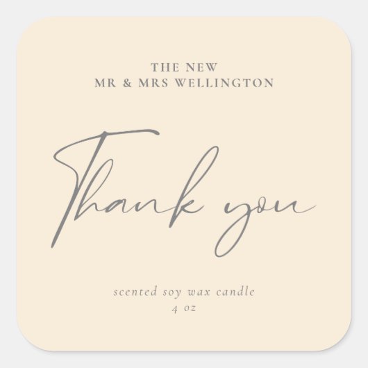 Sticker Carré Script moderne Beige Blanc Mariage Favoriser Bougi (Devant)