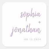 Sticker Carré Script moderne blanc et lavande | MARIAGE (Devant)