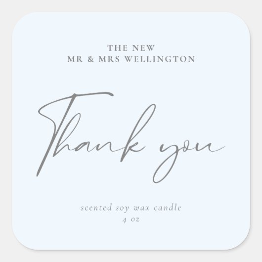 Sticker Carré Script moderne Blue Grey Mariage Favoriser Chandel (Devant)