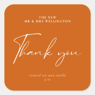Sticker Carré Script moderne Burnt Orange Mariage Faveur Bougie