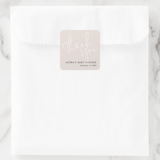 Sticker Carré Script moderne Dusty Merci rose Baby shower (Sac)