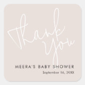 Sticker Carré Script moderne Dusty Merci rose Baby shower (Devant)