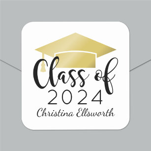 Sticker Carré Script moderne Gold 2023 Graduation personnalisée