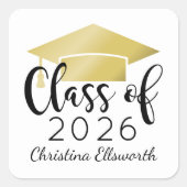 Sticker Carré Script moderne Gold 2023 Graduation personnalisée (Devant)
