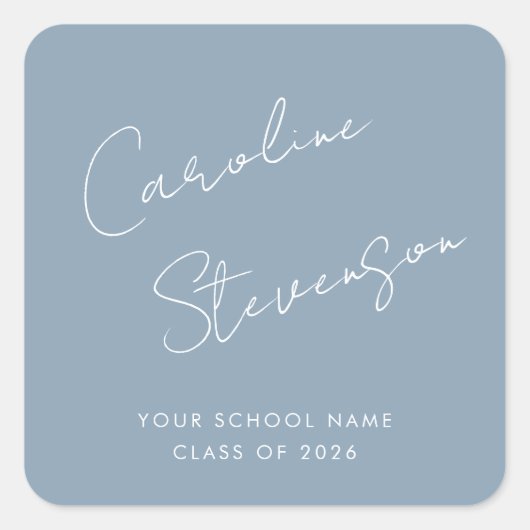 Sticker Carré Script moderne Graduation personnalisée Dusty Blue (Devant)