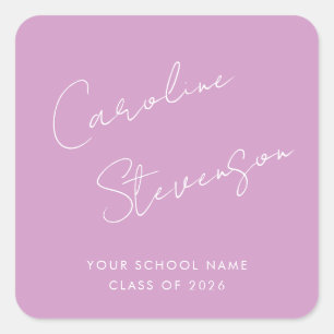 Sticker Carré Script moderne Nom personnalisé Graduation violet